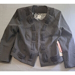 Cabi Jacket Womens 4 Black White Polka Dot Seaside Chick Cropped Open Front